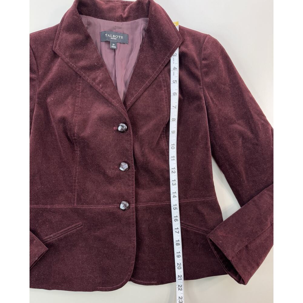 Talbots Womens Blazer Petite 6P Burgundy Velvet Peplum Classic Preppy Academia - Picture 6 of 13